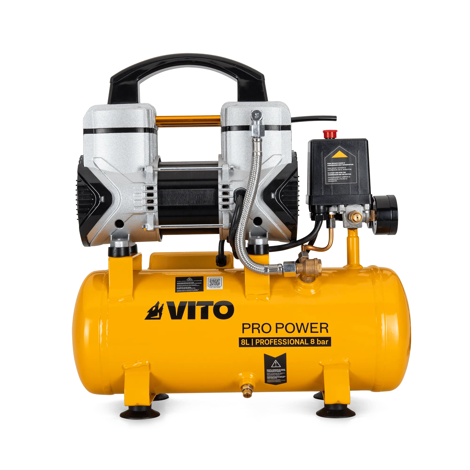 VICSOS8 | Compressor Sem Óleo Silencioso 8Lt 8 Bar 1.5Cv | VITO